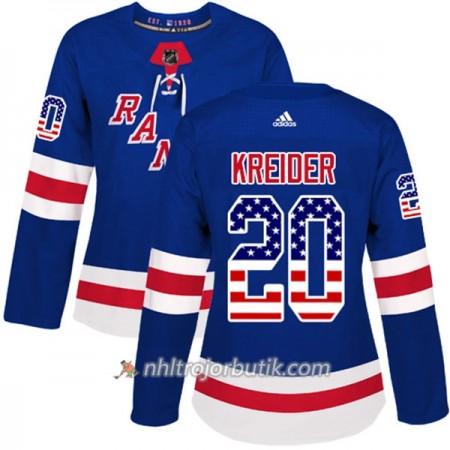 Dame Ishockey New York Rangers Tröja Chris Kreider 20 Adidas 2017-2018 Blå USA Flag Fashion Authentic